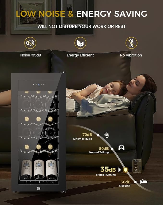 Feelfunn 18 Bottle Wine Cooler Refrigerator - Small Wine Fridge with Glass Door & Digital Temperature Control, Freestanding Wine Refrigerator for Red, White, Champagne or Sparkling Wine, Black - Image 8