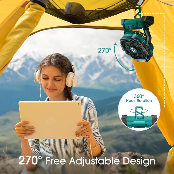 ONLYNEW Portable Fan Rechargeable, 20000mAh Cordless Battery Powered Fan with LED Lantern, USB C Battery Operated for Travel Bedroom Home Camping Tent Office Beach Desk Fishing Table - Image 4