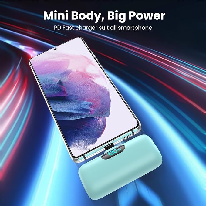 Feob Mini Portable Charger 5000mAh Power Bank,15W PD USB C Cell Phone Portable Power,LCD Display Battery Pack Compatible with iPhone 17/Air/17 Pro/17Pro Max/16/15 Android/Samsung/Moto(Type-C Only) - Image 2