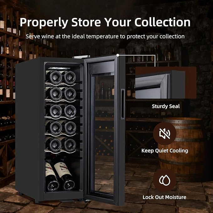 Mini Wine Fridge, 12 Bottle Compressor Wine Cooler Refrigerator, Freestanding Wine Cellar For Red&White Wine, Digital Temperature Control, Removable Shelves, Glass Door - Image 3