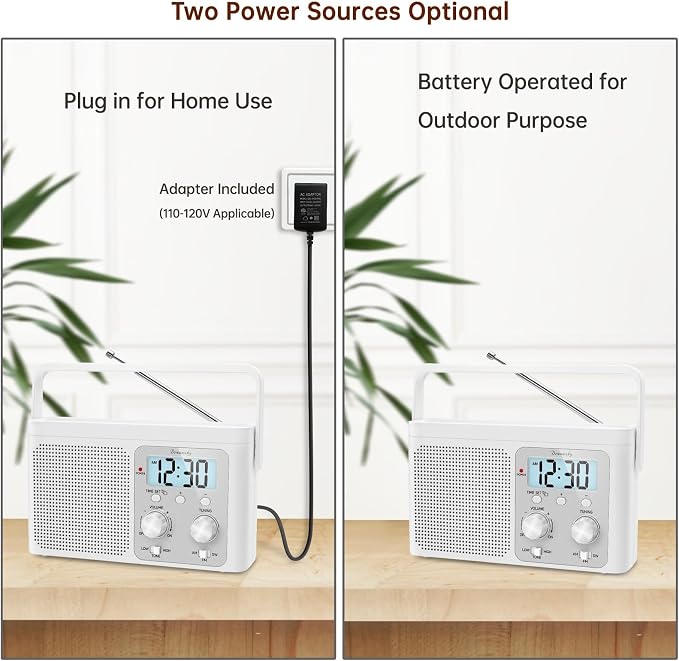 DreamSky AM FM Radio Portable - Shortwave Radio Battery Powered or Plug in Wall for Home Outdoor, Strong Reception, Large Dial Easy to Use, Digital Time Display, Transistor Antenna, Seniors Small Gift - Image 5