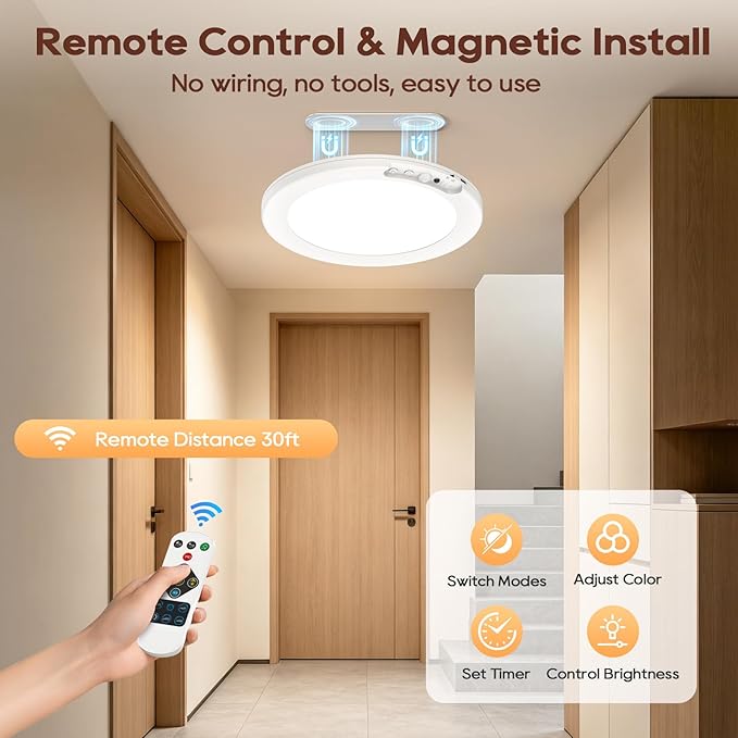 Rechargeable Motion Sensor Ceiling Light, 8000mAh Battery Operated Ceiling - Image 4