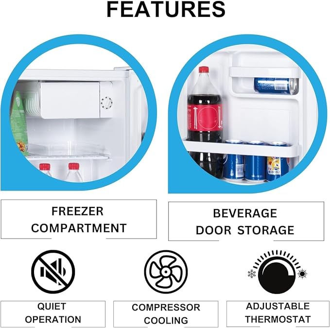 Koolatron 1.6 Cu.Ft Mini Fridge with Freezer Reversible Single Door Compact Refrigerator Adjustable Thermostat Energy Saving Mini Fridge for Bedroom Office Dorm Neveras Pequeñpara (White) - Image 6