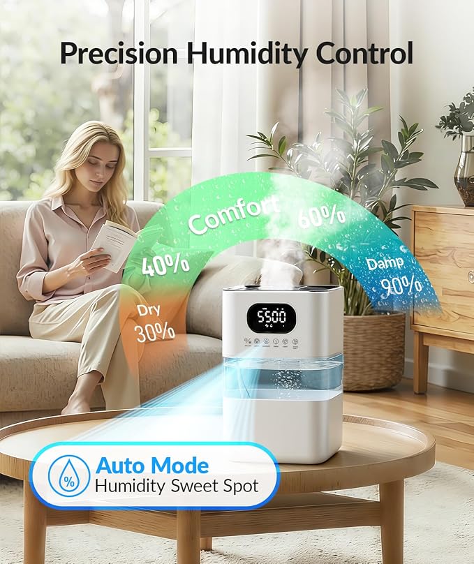 AreShark Humidifier Large Room, 2.2 Gal/8.5L Cool Warm Mist Air Humidifiers for Bedroom, 65H Runtime, Humidity Setting, Easy to Clean, Top Fill, 30dB Quiet, 550ft² Coverage, for Plants, Adults, Kids - Image 5