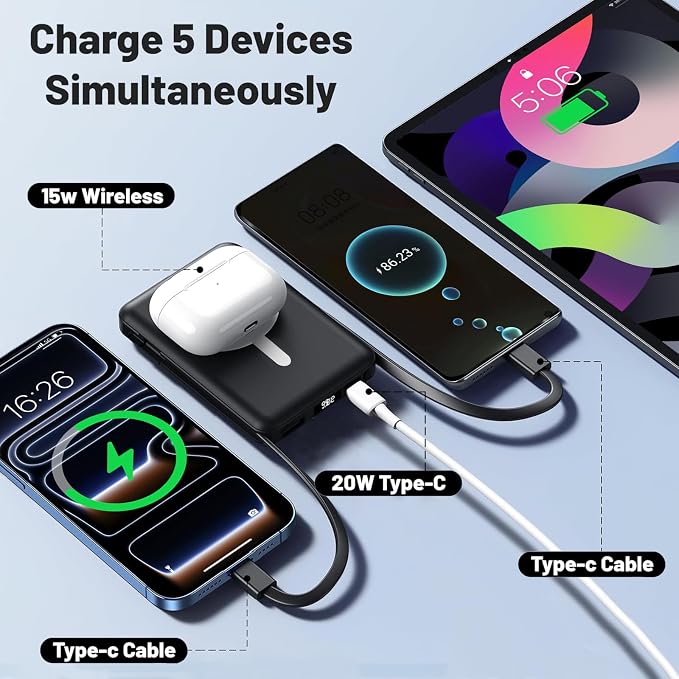 Azmuth for MagSafe Portable Charger, 10000mAh Magnetic Power Bank with 20W PD USB-C Fast Charging LED Display for MagSafe Battery Pack, Magnetic Travel Charger for iPhone 17/16/15/14/13/12 Series - Image 4