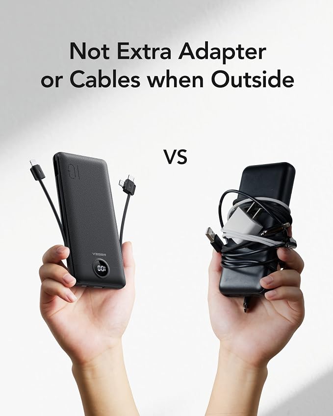 VEGER Portable Charger with Built-in AC Plug and Cables, All in One 10000mAh Ultra Slim Power Bank Travel Essentials, Fast Charging Battery Pack Compatible with iPhone, Samsung, Android (Black) - Image 7