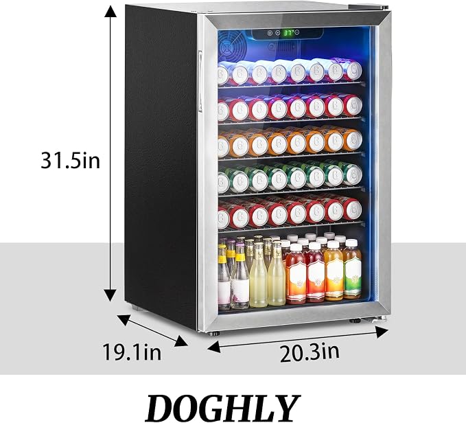 DOGHLY 145 Cans/4.5 Cu.Ft Beverage Refrigerator Glass Door Mini Fridge | Fast Cooling Mini Cooler with Adjustable Shelves for Soda, Beer, Wine, Low Noise Beverage Fridge for Home, Office,and Dorm - Image 2