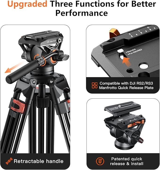 COMAN 74" Camera Tripod, Heavy Duty Video Tripod - Image 4