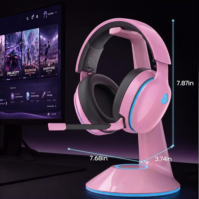 AOC 2.4GHz Wireless Gaming Headset for PS5, PS4, Switch, 45Hr, Blush Pink | Bluetooth 6.0 Gaming Headphones with Noise Canceling Mic, 7.1 Virtual Surround, Great for Fortnite & Call of Duty/FPS Gamers - Image 9