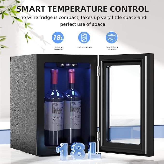 Antarctic Star 0.9Cu. Ft. Counter-top Wine Cellar Mini Fridge | 2 Bottle+6 Can Red Wine Beverage Refrigerator, Quiet, Portable, LED Light and Display, 40-61 ℉, Black - Image 2