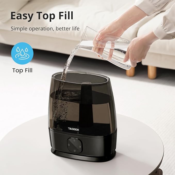 Humidifiers for Bedroom Home, 6L Cool and Warm Mist Air Humidifier for Large Room Baby Nursery, 50H Easy Clean and Top Fill, Quiet with Ultrasonic, Essential Oils, Auto Mode, for House, Black - Image 2