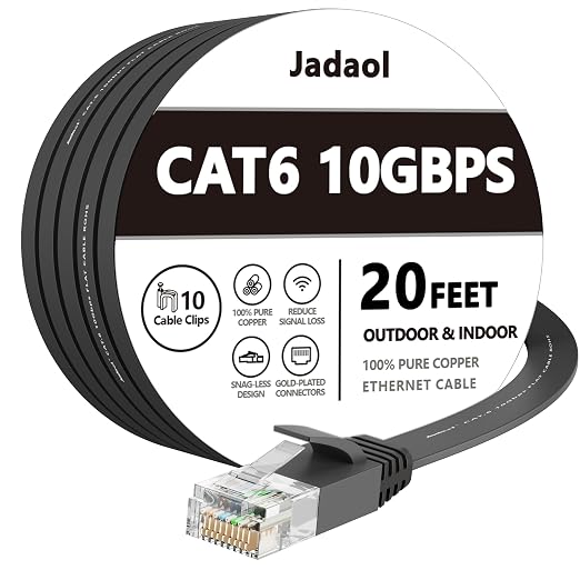 Jadaol Cat 6 Ethernet Cable 20 ft, 10Gbps Support Cat8 Cat7 Network, Flat RJ45 by Jadaol