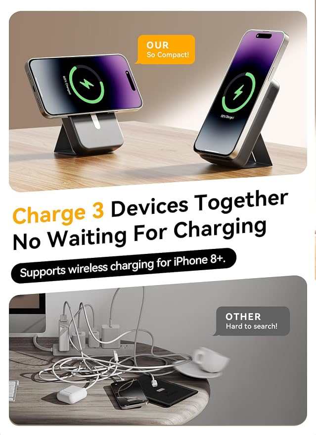 Magnetic Portable Charger, 10000mAh Power Bank Compatible with MagSafe, 20W Fast Charging, Foldable Wireless Battery Pack for iPhone 17/16/15/14 All Series, Travel Essentials - Image 4