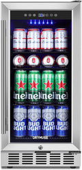15 Inch Beverage Refrigerator, 130 Can Capacity Under Counter Fridge with Lock & Glass Door, Quiet Built-in or Freestanding Beer Cooler, Powerful Compressor for Fast Cooling by ORYMUSE