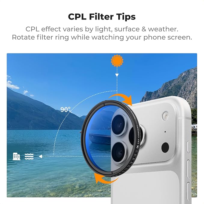 K&F CONCEPT 58mm Press-on CPL Phone Lens Filter Kit, Polarizing Filter - Image 8
