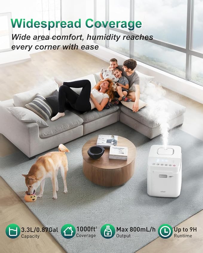 Mifasol Stainless Steel Humidifier, 3.3L Warm Mist Humidifiers for Bedroom, Easy Clean Steam Humidifiers for Home, Dishwasher Safe Humidifier Large Room, White - Image 4