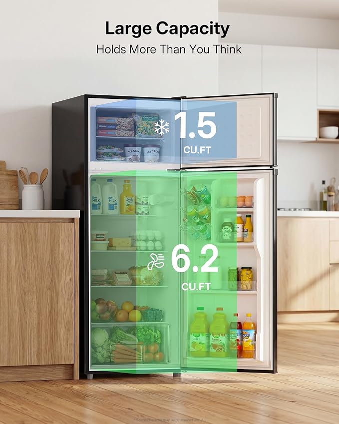 Upstreman 7.7 Cu.Ft. Refrigerator with Freezer Double Door Fridge | 7 Adjustable Thermostat, Large Capacity, Reversible Door Swing, Refrigerator for Apartment, Office, Dorm, Black（BD75 - Image 3