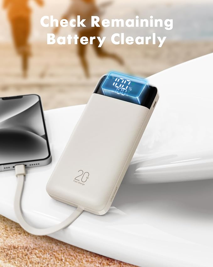 charmast 20000mAh Portable Charger with Built in Cables, 22.5W Travel Power Bank Fast Charging, USB C Cell Phone Battery Pack for iPhone 16/15/14/13/12/11 Series, iPad, Samsung, Android, Tablet - Image 7