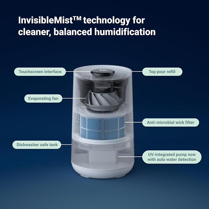 BLUEAIR Premium Smart Humidifier for Large Rooms, Bedrooms, Better Sleep with Evaporative Invisible Mist Tech, Auto Humidify, Easy Top Fill, Smart Control with App, Touchscreen, 3.5L Tank for 48 hours - Image 3