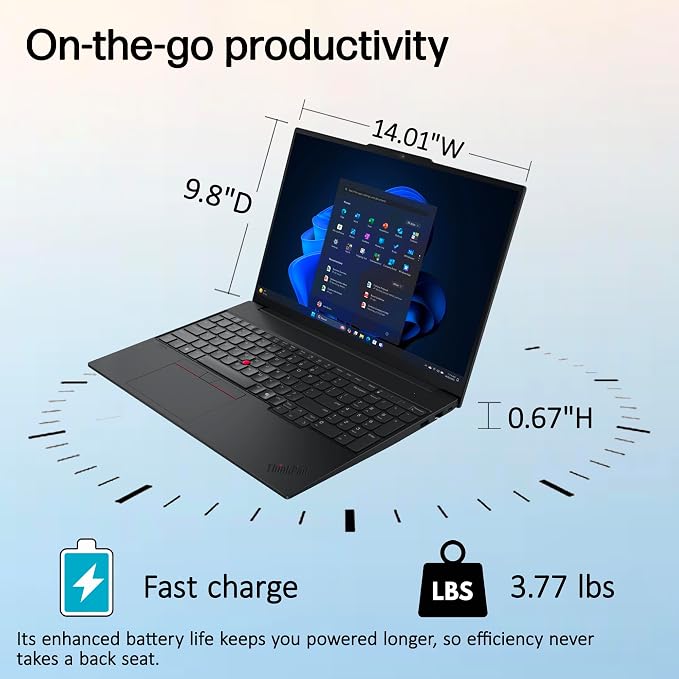 Lenovo ThinkPad E16, 16" Touchscreen, AMD Ryzen 7 250, 32GB DDR5, 1TB SSD | Business AI PC Laptop, FHD+ Anti-Glare, > Intel Ultra 7 155U, Numeric Keypad, IR Webcam, Thunderbolt 4, Ethernet, Win 11 Pro - Image 5
