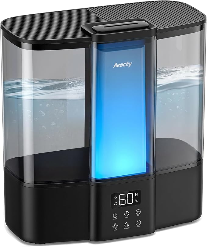 Geek-Level Aeocky Humidifier for Baby, Quiet Ultrasonic Humidifiers for Bedroom, Nursery with Ambient Light, 4L Top-Fill Cool Mist Diffuser with Timer, Sleep, Auto, Constant Humidity Mode (Black) by AeockyDirect