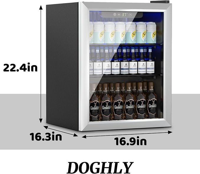 DOGHLY 1.7 Cu.ft Mini Fridge Glass Door, 72 Cans Beverage Refrigerator | Drink Fridge for Soda Beer Wine, Digital Temperature Control, Removable Shelf, Quiet Beverage Cooler for Office, Dorm, Bar - Image 2