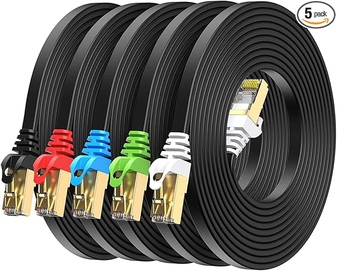 BUSOHE Cat8 Ethernet Cable 15FT 5 Pack Multi Color, 40Gbps 2000MHz Cat-8 Flat by BUSOHE