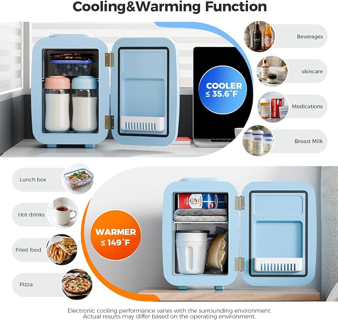 Mini Fridge for Bedroom - 4 Liter/6 Can Mini Makeup Fridge, 110V AC/ 12V DC Portable Thermoelectric Cooler&Warmer for Skincare, Drink, Cosmetic, Medicine, Small fridge for Bedroom, Office, Dorm, Car - Image 2