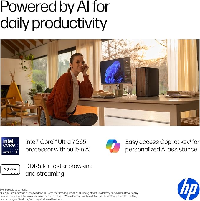 HP OmniDesk Desktop PC, Intel Core Ultra 7 265, 32 GB RAM, 2 TB SSD, Intel Graphics, Windows 11 Home, Microsoft Copilot, Dark Wood, M03-0060 (2025) - Image 7
