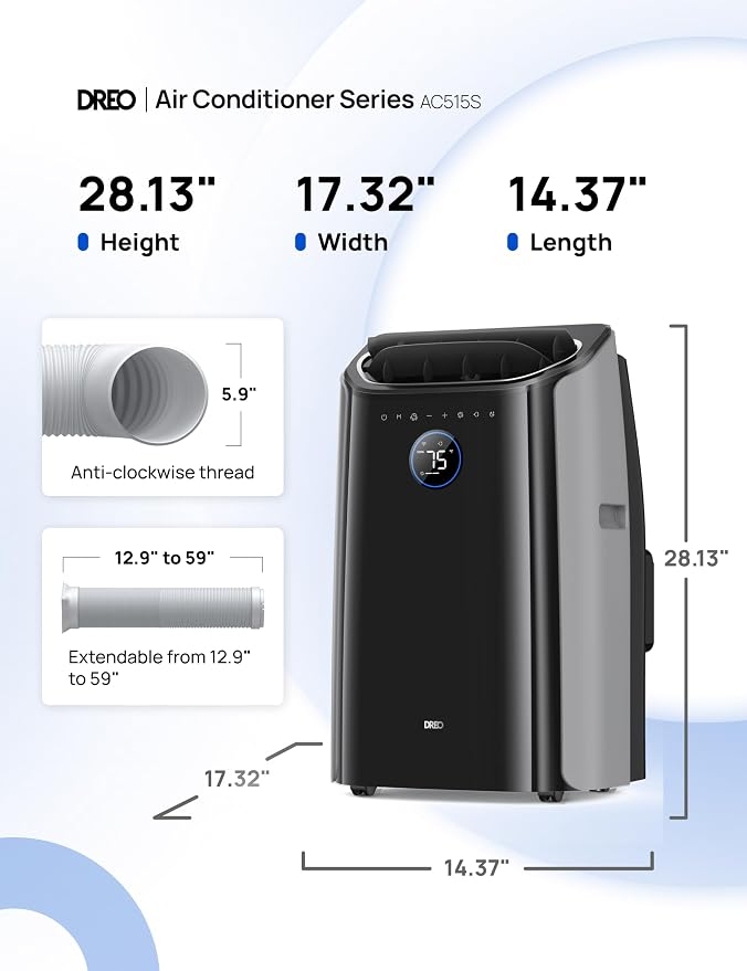 DREO Portable Air Conditioners, 8000 BTU (DOE) AC Unit for Bedroom with Drainage-free Cooling, 3-in-1 with Fan & Dehumidifier, Touch/APP/Voice/Remote, 24h Timer, Smart Floor AC for Room Indoors - Image 8