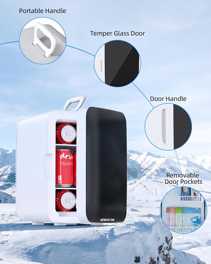 Antarctic Star Mini Personal Fridge Cooler, 10L Portable Compact Refrigerator, 2.6 Gal Small Cooler with AC/DC Adapters for Beverages, Food, Skincare, Bedroom, Office, Dorm Room, or Cabin, White - Image 4