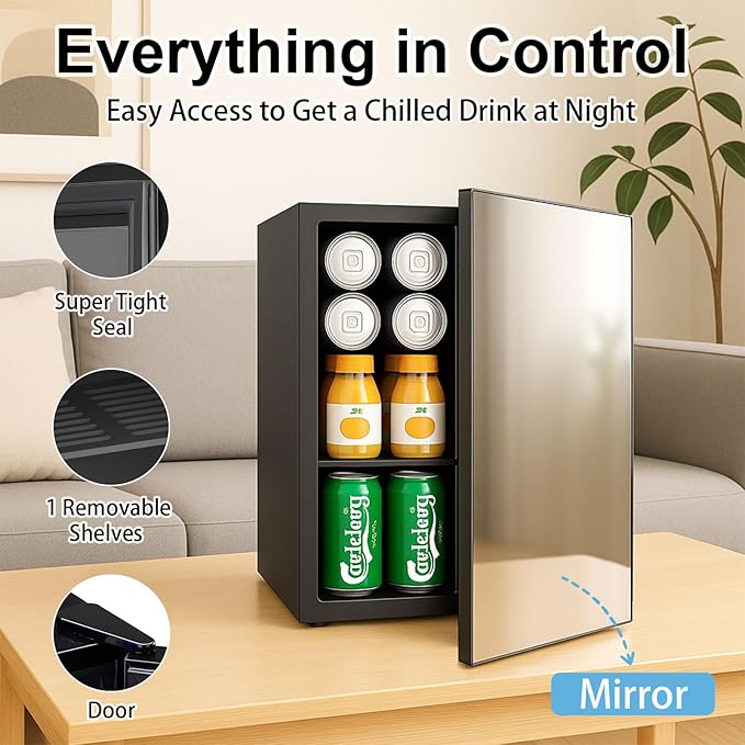 DOGHLY 0.9 Cu.Ft Mini Fridge Mirror Door, 24 Cans Beverage Refrigerator | Beauty Skincare Fridge with Temperature Control, Removable Shelf, Small Makeup Cooler for Bedroom, Dorm, Office - Image 2