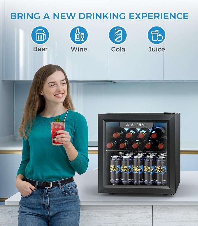 Electactic 48 Can Beverage Refrigerator Mini Fridge Cooler Glass Door for Beer Soda or Wine, Small Drink Cooler Machine LED Temperature Control for Bar Home, Office 1.3CUFT - Image 6