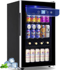 3.5 Cu.ft Beverage Refrigerator & Mini Cooler with LED Touch Panel 125 Can Small Beer Fridge with Glass Door for Wine Soda Juice Clear Front Removable Shelves for Home Office Bar by WANAI%C2%AE
