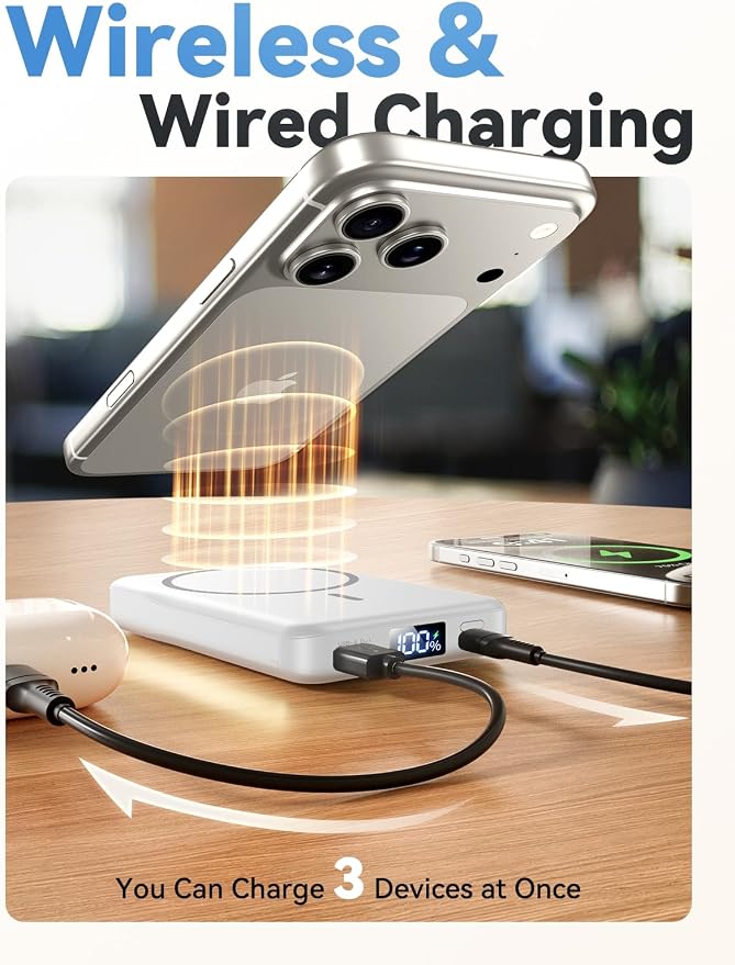 Aobbow Magnetic Portable Charger, 10000mAh for Magsafe Battery Pack, 20W Fast Charging Power Bank, Travel Essential of Wireless Charger Compatible with iPhone 17/16/15/14/13 Pro/Max/Air/Plus-White - Image 5