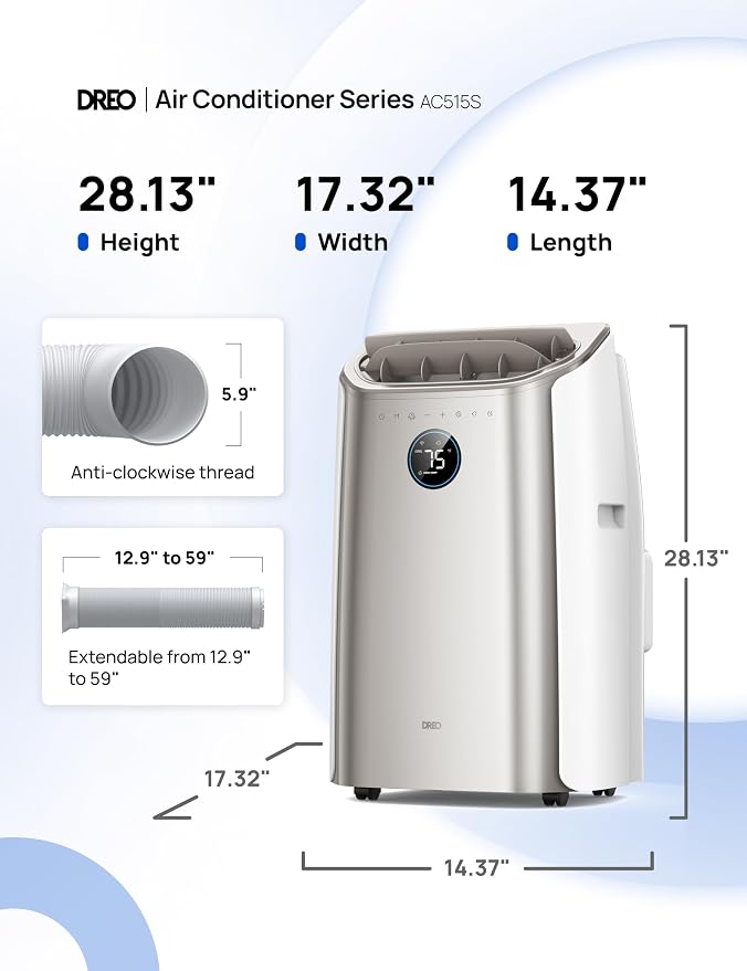 Dreo Portable Air Conditioners, 12,000 BTU AC Unit for Bedroom with Drainage-free Cooling, 46dB Quiet, APP/Voice/Remote, 24h Timer with Fan & Dehumidifier, Smart Standing AC for Room Indoors, AC515S - Image 11