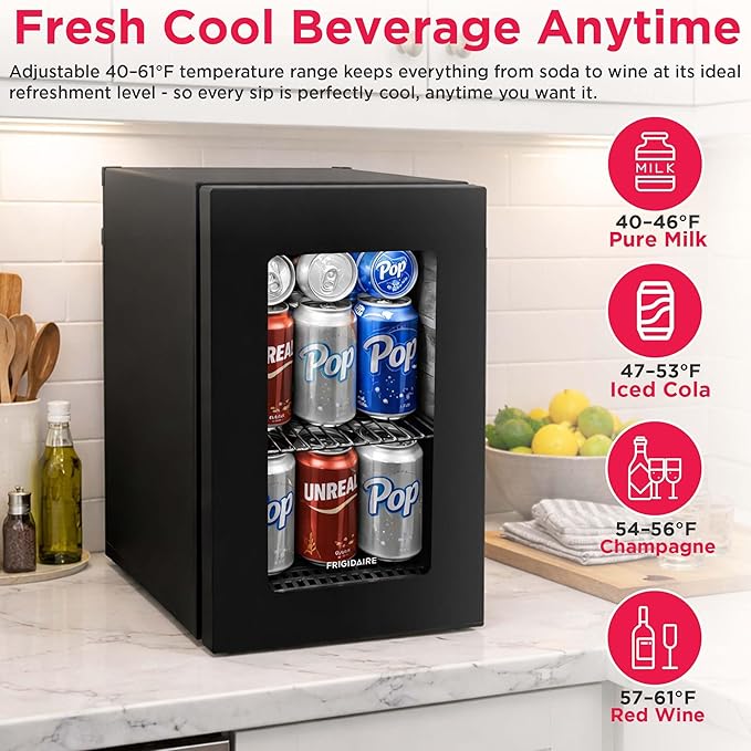 Frigidaire 0.6 Cu. Ft. Glass Door Beverage Refrigerator, Digital Display Mini Fridge with Electronic Temperature Control, LED Lighting & Quiet Operation - Image 4