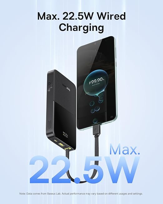 Baseus Portable Charger, 10000mAh Fast Charging Power Bank, 22.5W PD3.0 QC3.0 Battery Pack Built-in USB C Braided Cable, Travel Essentials for iPhone 17 16 15, iPad, S25/S24, Indoor/Outdoor - Image 3