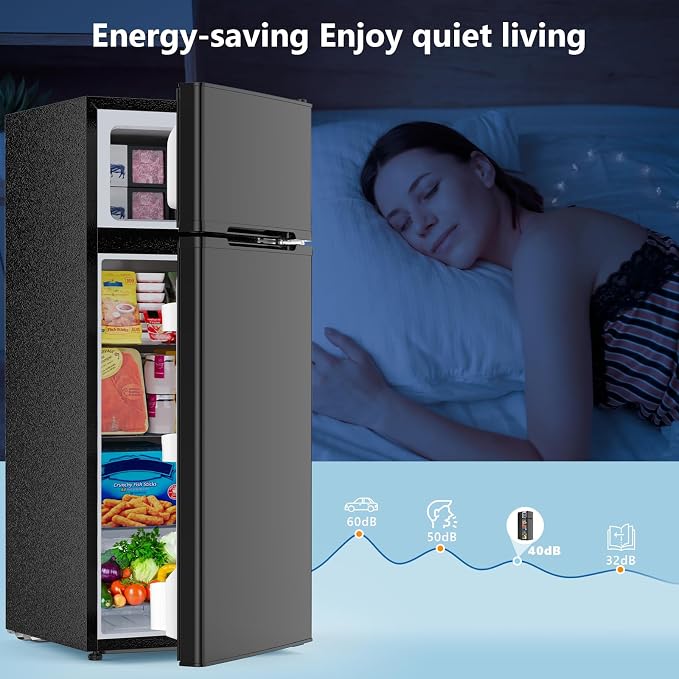 4.5 Cu.Ft Mini Fridge with Freezer, 2 Door Compact Refrigerator, Small Fridge with Adjustable Thermostat Energy Ultra Quiet, Mini Fridge Removable Glass Shelves for Bedroom Office Dorm Black - Image 7