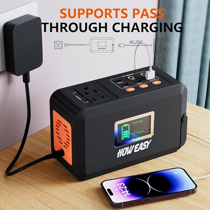 HOWEASY Portable Power Station,120W(240W Peak) Solar Generator,88Wh Lithium Battery Power with 110V AC Outlet/DC/USB/LED Light for Outdoor Camping Trip Hunting Emergency(Solar Panel Optional) - Image 5