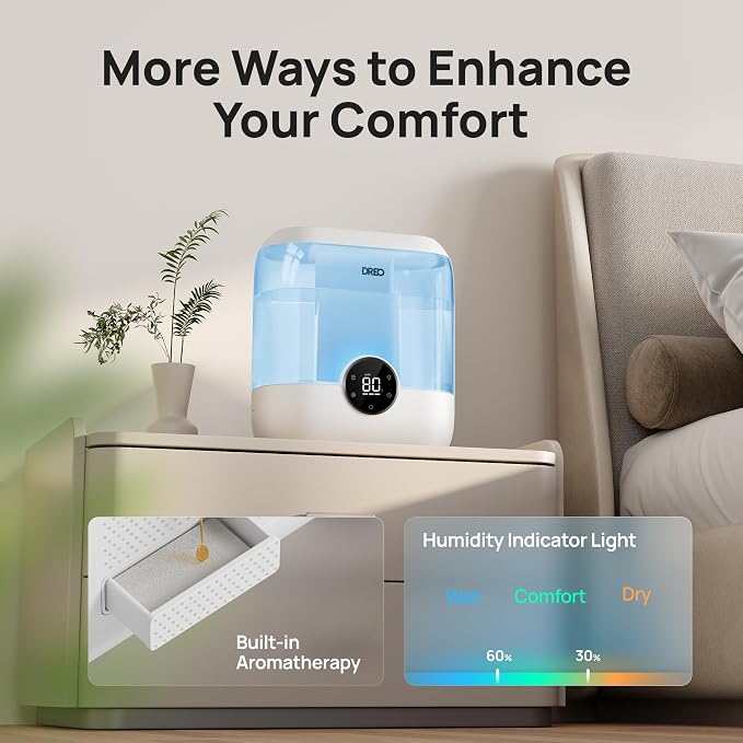 DREO Humidifiers for Bedroom, 6L Top Fill Supersized Cool Mist Humidifier for Large Room, 60 Hour Runtime, Quiet Ultrasonic Humidifiers for Plants, Baby, Indoor, Home, Night Light, Blue - Image 5