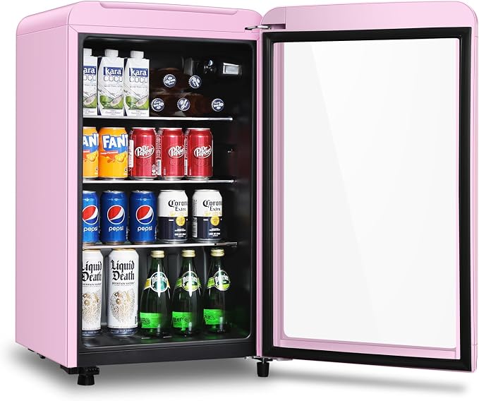 Retro Beverage Refrigerator Cooler, 3.2 Cu.ft Mini Fridge with Glass Door for Soda Beer Wine, Beverage Cooler Prefect for Home, Bar by HAILANG