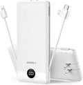 VEGER Portable Charger with Built-in AC Plug and Cables, All in One 10000mAh Ultra Slim Power Bank Travel Essentials, Fast Charging Battery Pack Compatible with iPhone, Samsung, Android (White) by VEGER