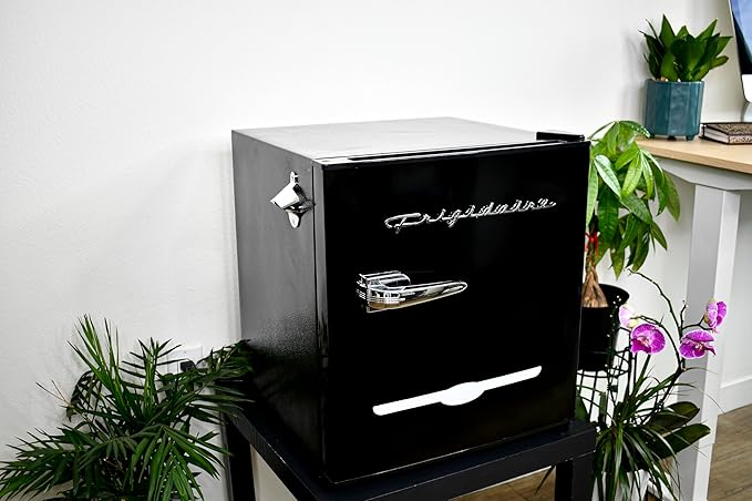 FRIGIDAIRE Black Retro Mini Refrigerator-Energy Saving-Adjustable Thermostat Control-Side Mounted Bottle Opener-Ideal for Dorm, Office, RV, Garage, Apartment 1.6 Cubic Feet - Image 2