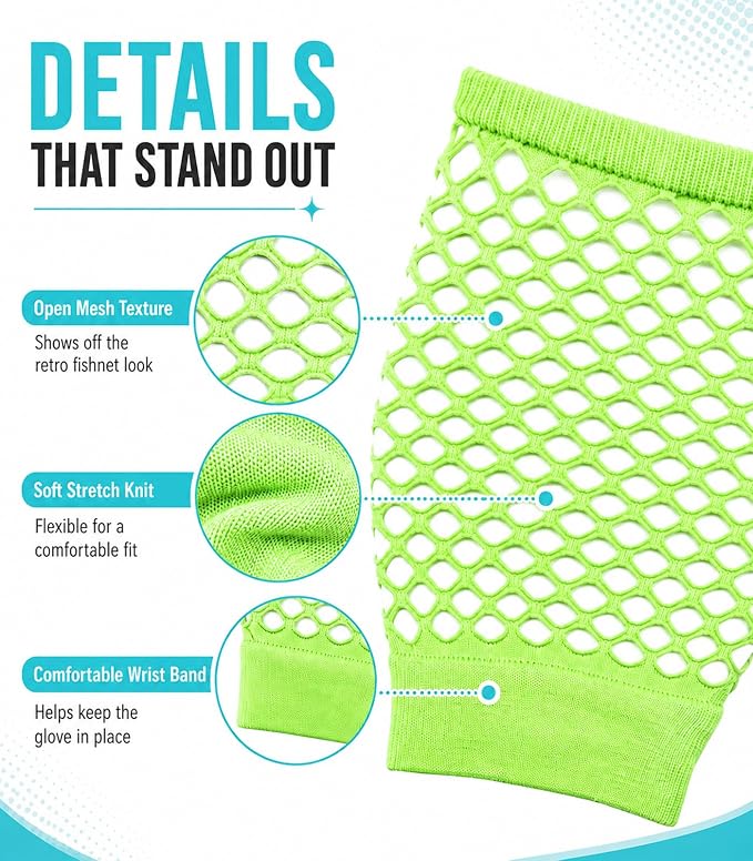 Seeksmile Women's Girls 80's Theme Party Emo Fingerless Arm Fishnet Gloves - Image 5