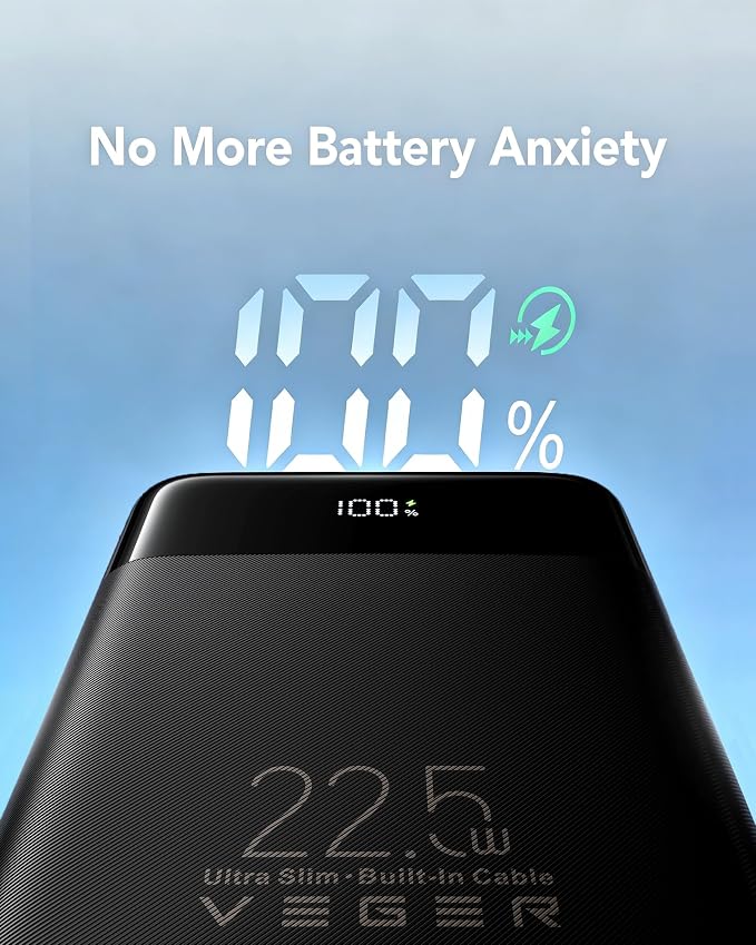 VEGER Portable Charger, Ultra Slim 22.5W Fast Charging with Built in Cable, Flight-Safe 10000mAh USB C Power Bank Battery Pack, Travel Essential Phone Powerbank for iPhone 17 16 Samsung S25 Google etc - Image 6