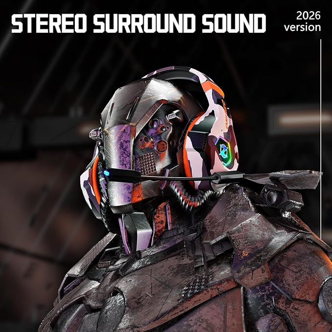 Ozeino Gaming Headset for PC, Ps4, Ps5, Xbox Headset with 7.1 Surround Sound, Gaming Headphones with Noise Cancelling Mic RGB Light Over Ear Headphones for Xbox Series X/S, Switch-Camo - Image 5