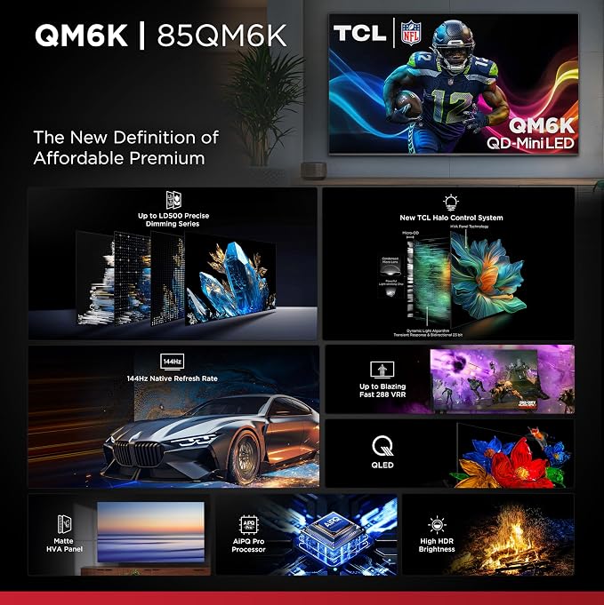 TCL 85 Inch Class QM6K Series | Mini LED QLED 4K HDR | 85QM6K, Latest Model | 120HZ-144HZ High Brightness Smart Google TV Dolby Atmos Onkyo Audio | Voice Remote Alexa Gaming Streaming Television - Image 4
