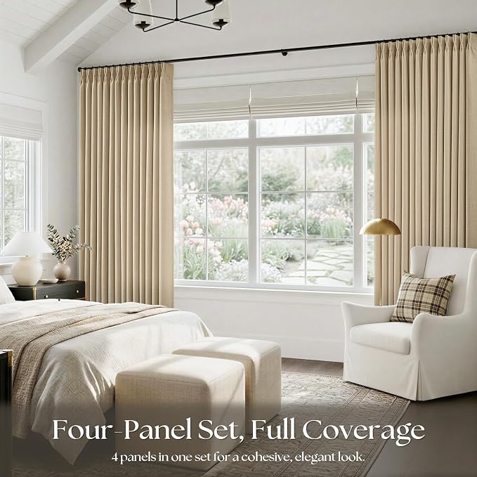 Tan Beige Pinch Pleated Linen Curtains 84 Inches Long - Image 6