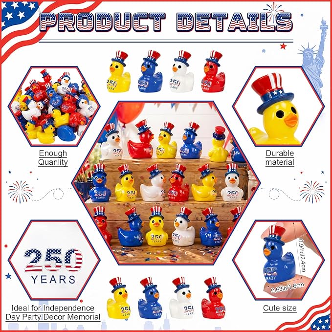 Skylety 100 Pcs Patriotic Mini Ducks 4th of July Independence Day Party Decor - Image 2